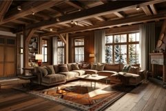 Warm sunlight illuminating a cozy living room with wooden fu Product Image 1