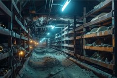 Underground storage room with shelves full of equipment is i Product Image 1