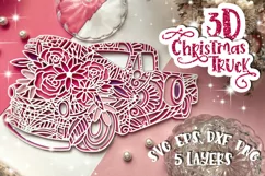 3D Christmas truck with flowers svg Papercut Mandala 3d Product Image 1