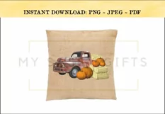 Farm Fresh Pumpkins With Red Truck PNG Product Image 2