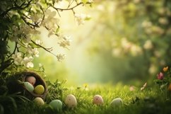 Spring Forest Background Mockup, Easter Eggs Background PNG Product Image 1