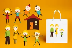 Blonde Stick Family Figures, mom, dad, kids, baby Product Image 1