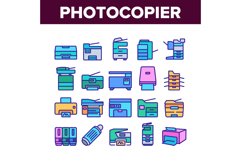 Photocopier Device Collection Icons Set Vector Product Image 1