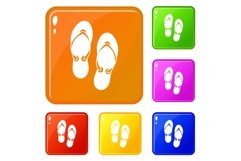 Flip flop sandals icons set vector color Product Image 1