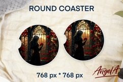 Gothic window / sublimation round coaster / woman, roses Product Image 1