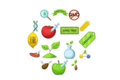 GMO goods icons set, cartoon style Product Image 1