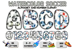 Watercolor Soccer Alphabert Numbers PNG Clipart 300DPI Product Image 1