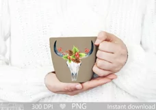 watercolor christmas cow skull clipart Product Image 2