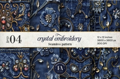 Navy Crystal Embroidery | Luxury Denim Fabric Texture Product Image 1
