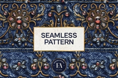 Navy Crystal Embroidery | Luxury Denim Fabric Texture Product Image 3