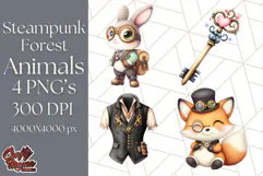 Vintage Steampunk Forest Animal PNG Clipart for Sublimation Product Image 1