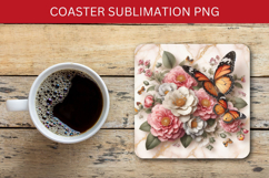 square coaster - flower butterfly Product Image 1