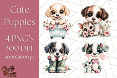 Cute Puppy Clipart, Adorable Dog PNG, Kawaii Watercolor Pup Product Image 1