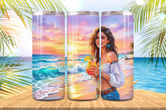 Cute girl enjoy summer &amp; juice in beach Tumbler Wrap PNG Sub Product Image 1