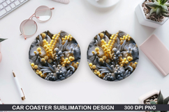 Flowers Car Coaster Sublimation| Flowers Coaster PNG Design Product Image 1