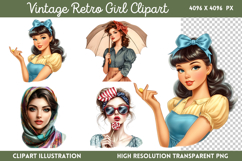 Vintage Retro Girls Clipart PNG Product Image 1