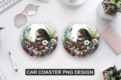 Cute Mole Car Coaster Sublimation| Animal Coaster PNG Product Image 1