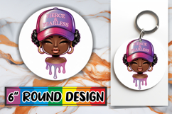Blissful Keychain Round PNG Style, Black Woman Product Image 1