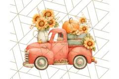 Vintage Truck Pumpkin and Fall Flowers PNG Clipart, Autumn Product Image 4