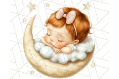 Sleeping Baby on Moon PNG, Cute Night Sky Baby Clipart Png Product Image 4