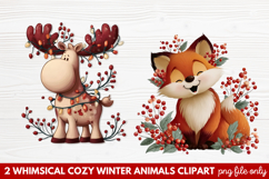 Whimsical Cozy Winter Animals Clipart | Cute Snowy Forest Product Image 1