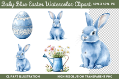 Baby Blue Easter Watercolor Cliparts Bundle PNG Product Image 14