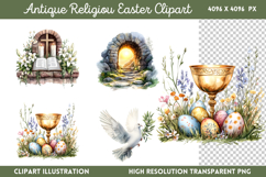 Antique Religiou Easter Clipart PNG Product Image 1