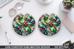 Flower Car Coaster Sublimation| Christmas Coaster PNG Design Product Image 1