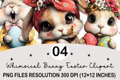 Whimsical Bunny Easter Clipart, Watercolor Easter Bunny PNG Product Image 1