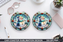 Snowman Car Coaster Sublimation|Christmas Coaster PNG Design Product Image 1