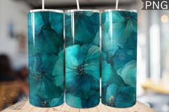 Teal Alcohol Ink Flower Tumbler Wrap -High Quality 300 Dpi Product Image 1
