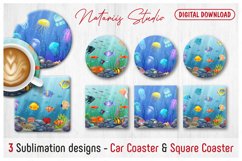 3 Sea Fishes Designs. Coaster Sublimation Template. Product Image 1