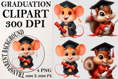 Whimsical Graduation Animal Clipart PNG, Graduation PNG Product Image 1