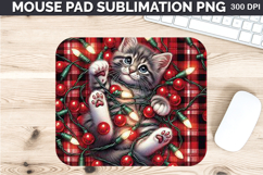 Watercolor Cat Mouse Pad Sublimation - Christmas PNG Design Product Image 1