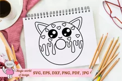 Outline donut cat SVG cut file Kawaii for Cricut Machine Product Image 5