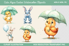 Cute Aqua Easter Watercolor Clipart Bundle PNG Product Image 4
