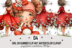 Whimsical Girl Summer Clipart png Watercolor png Product Image 1
