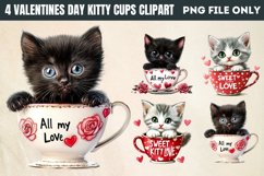 Valentines Day Kitty Cups Clipart PNG Product Image 1