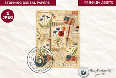Patriotic Vintage 4th of July Junk Journal digital paper Product Image 1