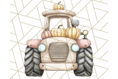 Fall Tractor Clipart PNG, Vintage Tractors With Pumpkins Product Image 4
