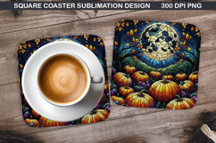 Pumpkin Coaster Sublimation, Halloween Coaster PNG Design Product Image 1