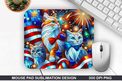Cat Mouse Pad Sublimation, 4th Of July Mouse Pad PNG Design Product Image 1