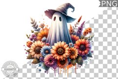 Halloween Ghost And Flowers Sublimation - Halloween Clipart Product Image 1