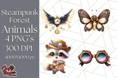 Vintage Steampunk Forest Animal PNG Clipart for Sublimation Product Image 1
