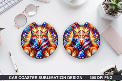 Elegant Fox Car Coaster Sublimation, 4th Of July Coaster PNG Product Image 1