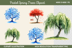 Pastel Spring Trees Clipart PNG Product Image 1