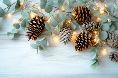 White Wooden Background Mockup, Pine Cones Background Product Image 1