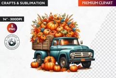 Autumn Pumpkin Clipart, Truck Clipart, Thanksgiving PNG Product Image 1