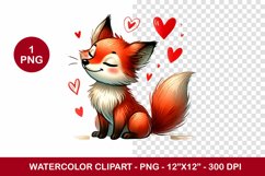 valentine png watercolor clipart - fox Product Image 1