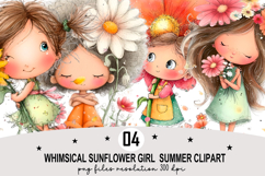 Whimsical Sunflower Girl Summer Clipart Watercolor png Product Image 1